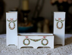 Art Nouveau, hand-painted, porcelain decorative vase trio