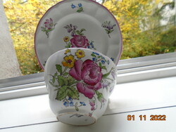 Látványos rózsa és virág mintákkal SPODE angol porcelán nagyméretű  teás csésze alátéttel