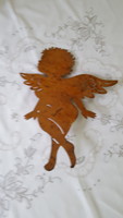 Patinated, fashionable rust-colored sheet metal angel sitting on a shelf, 30 cm.