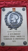 In 1978, the physical education and sports office of the Budapest City Council received a plaque for good educational work