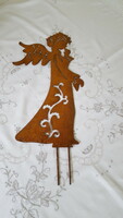 Patinated, fashionable rust-colored sheet metal angel 37 cm.