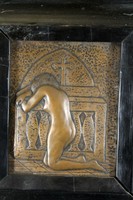 Antik art deco szignált bronz domborkép 715