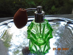 Antique Czech marked art-deco green perfume bottle with pump