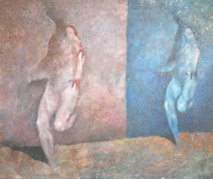 Kovács Kálmán: Én és az árnyékom (olaj, vászon, 60x50 cm) vörös és kék