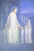 Jézus gyermekekkel, 1936 karácsony "MK" jelzéssel - monumentális szent jelenet - kerettel 115x83 cm