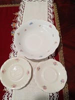 Régi német  vagy csehszlovák  virágos köretes  porcelán tál és 2 db teás  csésze alj