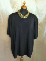 Black cotton, plus size tunic with special decoration on the neck, recommended for ladies size 54/56/58