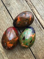 Old hand-painted wooden eggs, 3 pcs.