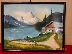 Garay festmény, hegyi lak a tó partján. Tájkép. Vanneki! Jókai.