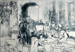 RITKA! Takáts Márton: "Café les Deux Magots,Paris" - rézkarc 2002-ból