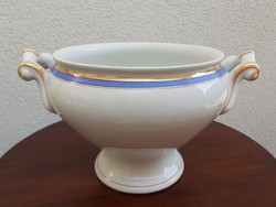 Old porcelain blue striped comma folk bowl with white soup