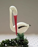 Régi csipeszes üveg gólya karácsonyfa dísz 12cm
