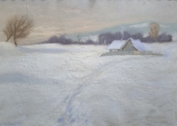 Winter landscape with cottage - marked 