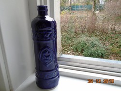 Cobalt blue embossed porcelain bottle bought in Mongolia in the 70s - 23 cm