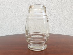 Old mustard glass striped bottle 10 cm
