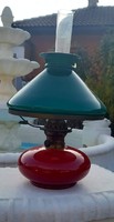 Petróleum lámpa art deco stílusban, régi szakított színes üveggel