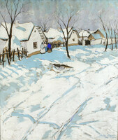 József Csabai-Wagner winter village 80x70cm | pastel paper winter landscape