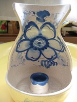 Kék virágos shabby kancsó forma  kézműves sétáló gyertyatartó