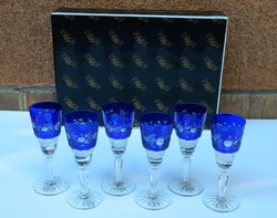 Ajka kristály kék színű pezsgős pohár készlet eredeti dobozában