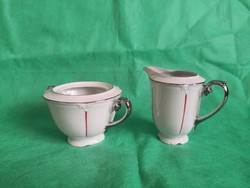 Elegáns antik Drasche kávés cukros és tejes, 'platina' fülekkel, 1913-1936 közötti