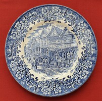 Ironstone Royal Tudor Ware angol jelenetes kék porcelán tányér