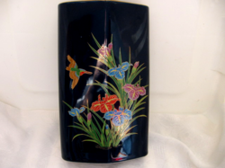 Retro Japanese iris cloisonne black vase with wild duck