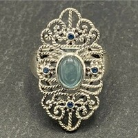 • Csodás antik stílusú akvamarin- zafír drágaköves  sterling ezüst gyűrű 925/ - új