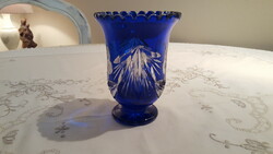 Beautiful, blue polished base, crystal vase 13 cm.