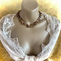 Vintage gyöngysor lánc Barokk igazgyöngy nyaklánc 925 ezüst delfinkapoccsal, barna gyöngyből, 41 cm