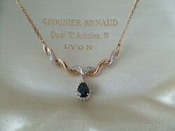 Gold necklace with genuine blue sapphire and diamonds / necklace / necklace