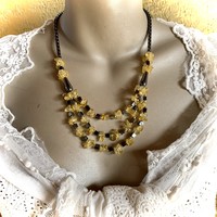 Vintage citrin és hematit ásvány nyakék, drágakő nyaklánc, fekete-sárga féldrágakő nyakék, 50 cm