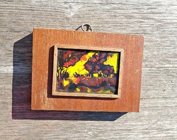 Colorful abstract fire enamel mural with he mark