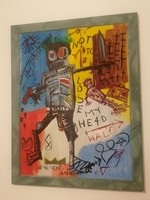 Jean - Michel Basquiat - " I'm trying..." - nagyméretű, keretezett modern olajfestmény.