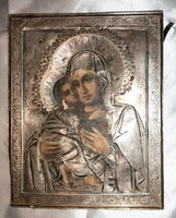 Russian icon with silver plaque