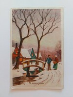 Régi újévi képeslap levelezőlap havas táj