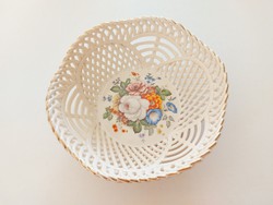 Handmade Hungarian porcelain bowl with openwork floral decorative plate with amadeus basket pattern