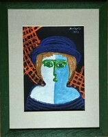 Kivételes Ajánlat : Drégely László: "Nő kék kalapbanl" - eredeti festmény 1978-ból