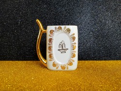 Karlovy Vary – csehszlovák porcelán kúra pohár, aranyozott díszítéssel (1960–80-as évek)