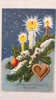 Régi karácsonyi képeslap mézeskalács mintás levelezőlap