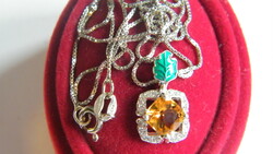 925 silver, citrine, fire enamel pendant and chain