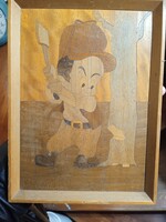 Inlaid wood picture, size 20 x 40 cm, for home decoration.