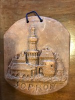 With a view of the Sopron fire tower, ceramic wall decoration. In undamaged condition. 15X12 cm