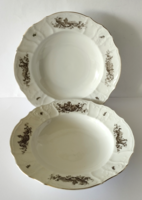 2 beautiful marked antique haas & czjzek fine thin porcelain deep plates, for replacement