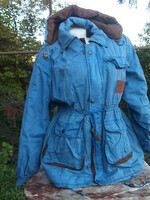 Leárazva ! Női kapucnis dzseki-kabát kék, barna díszítéssel
