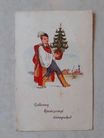 Régi karácsonyi képeslap 1939 magyaros népviseletes levelezőlap