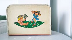 Retró, vintage gyerek bőrönd kislányokkal