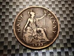 Egyesült Királyság ½ penny, 1933 Nagyon szép!!! Half Penny V. György király