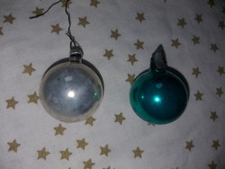 Retro glass silver green sphere 2 pcs. Christmas tree decoration