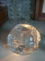 Ritka, jelzett, Kosta Boda snowball hógolyó kristály üveg gyertyatartó közel 1 kg, 7 cm magas