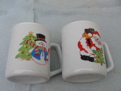 Pair of quality mugs with a Christmas tree and Santa Claus with a snowman